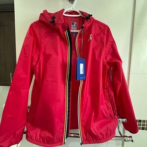 K-Way RED BERRY Hooded Packable Jacket with Multicolor Trim